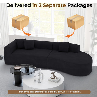 315cm Modular Boneless Corner Sofa in Black Corduroy with Memory Foam Cushions and No Assembly Required