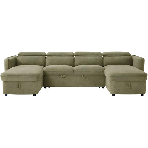 U-Shaped Corner Sofa Bed in Green Upholstery with 2-Person Delivery and In-Room Assembly