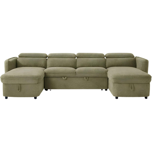 U-Shaped Corner Sofa Bed in Green Upholstery with 2-Person Delivery and In-Room Assembly
