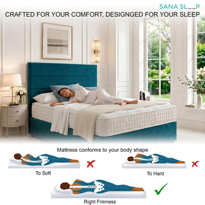 5ft King Size Divan Bed Set with Orthopaedic Mattress, 2 Storage Drawers and 26-Inch Headboard, Jade