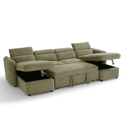 U-Shaped Corner Sofa Bed in Green Upholstery with 2-Person Delivery and In-Room Assembly