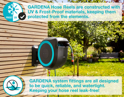 GARDENA (18630) Retractable Garden Hose Reel 115' ft, Wall Mounted