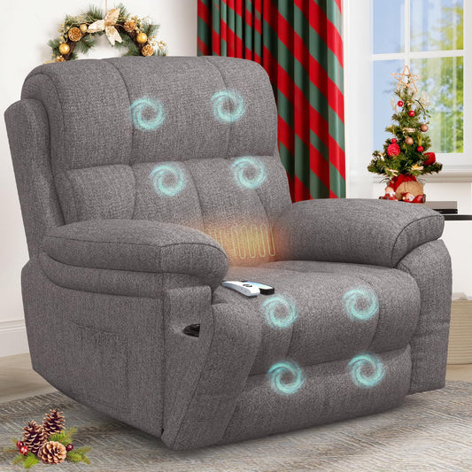 Power Lift Recliner Chair with 8-Point Massage, Heated Lumbar, Extended Footrest and USB Charging, Grey