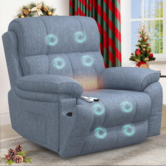Power Lift Recliner Chair with 8-Point Massage, Heated Lumbar, Extended Footrest and USB Charging, Light Blue