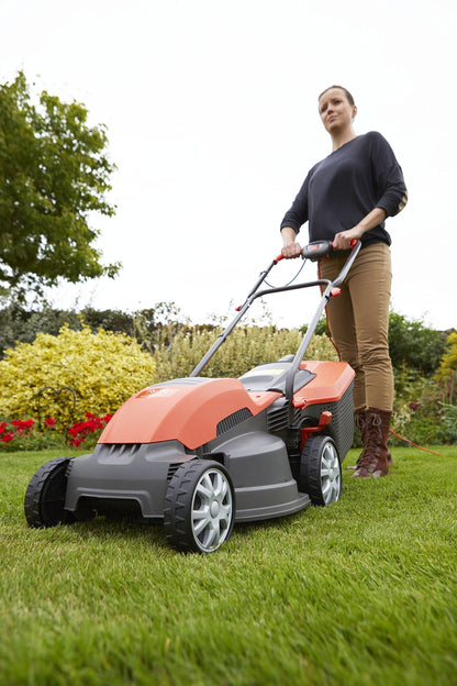 Flymo Speedi-Mo 360C Electric Wheeled Lawn Mower, 1500 W, Cutting Width 36 cm, Orange/black