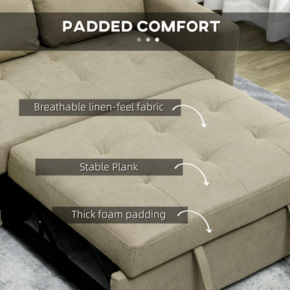 2-Seater Sofa Bed Settee in Snow Flannel with 3-Position Recline and Pull-Out Bed, 120cm, Light Brown
