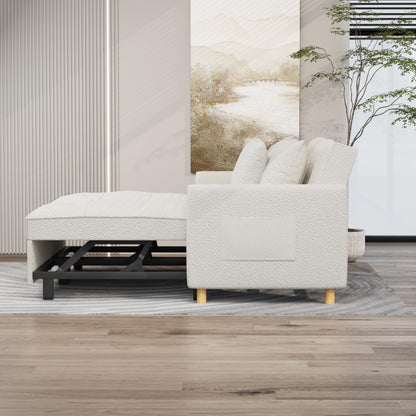3-in-1 Convertible Sofa Bed with Dual Independent Adjustable Backrests and Castor Wheels, White Linen
