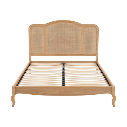Annecy Natural Rattan Bed Frame with Sprung Slat Base and Curved Headboard