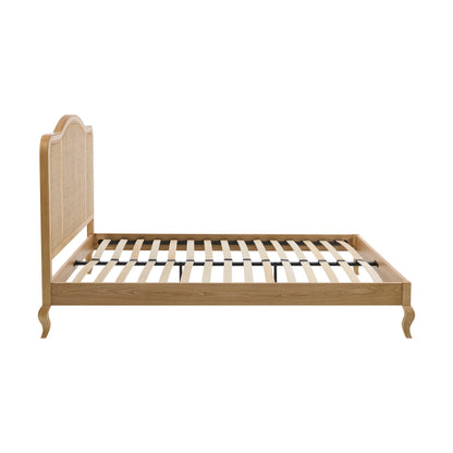 Annecy Natural Rattan Bed Frame with Sprung Slat Base and Curved Headboard