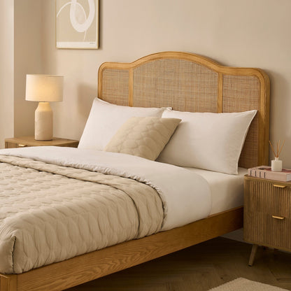 Annecy Natural Rattan Bed Frame with Sprung Slat Base and Curved Headboard