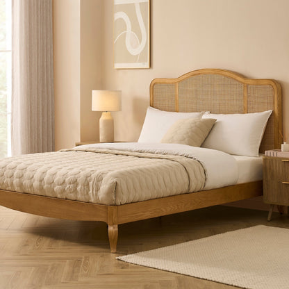 Annecy Natural Rattan Bed Frame with Sprung Slat Base and Curved Headboard