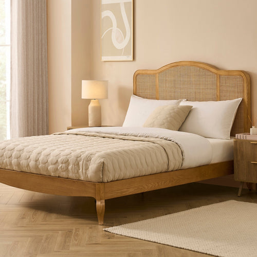 Annecy Natural Rattan Bed Frame with Sprung Slat Base and Curved Headboard