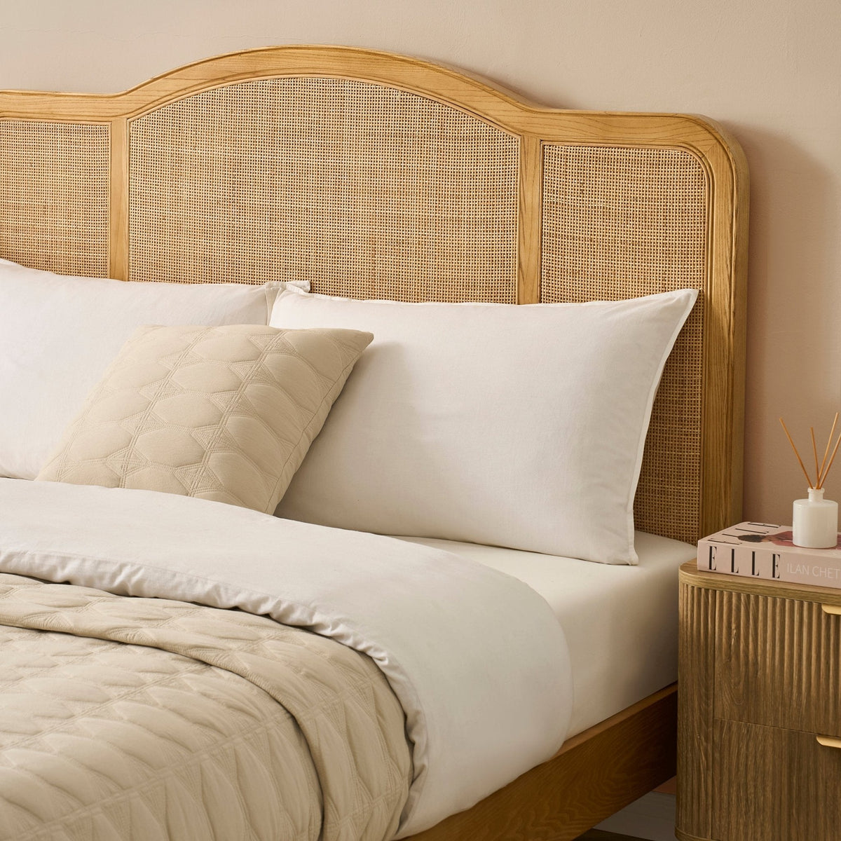 Annecy Natural Rattan Bed Frame with Sprung Slat Base and Curved Headboard