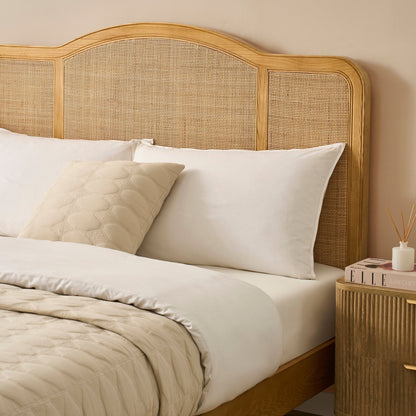 Annecy Natural Rattan Bed Frame with Sprung Slat Base and Curved Headboard