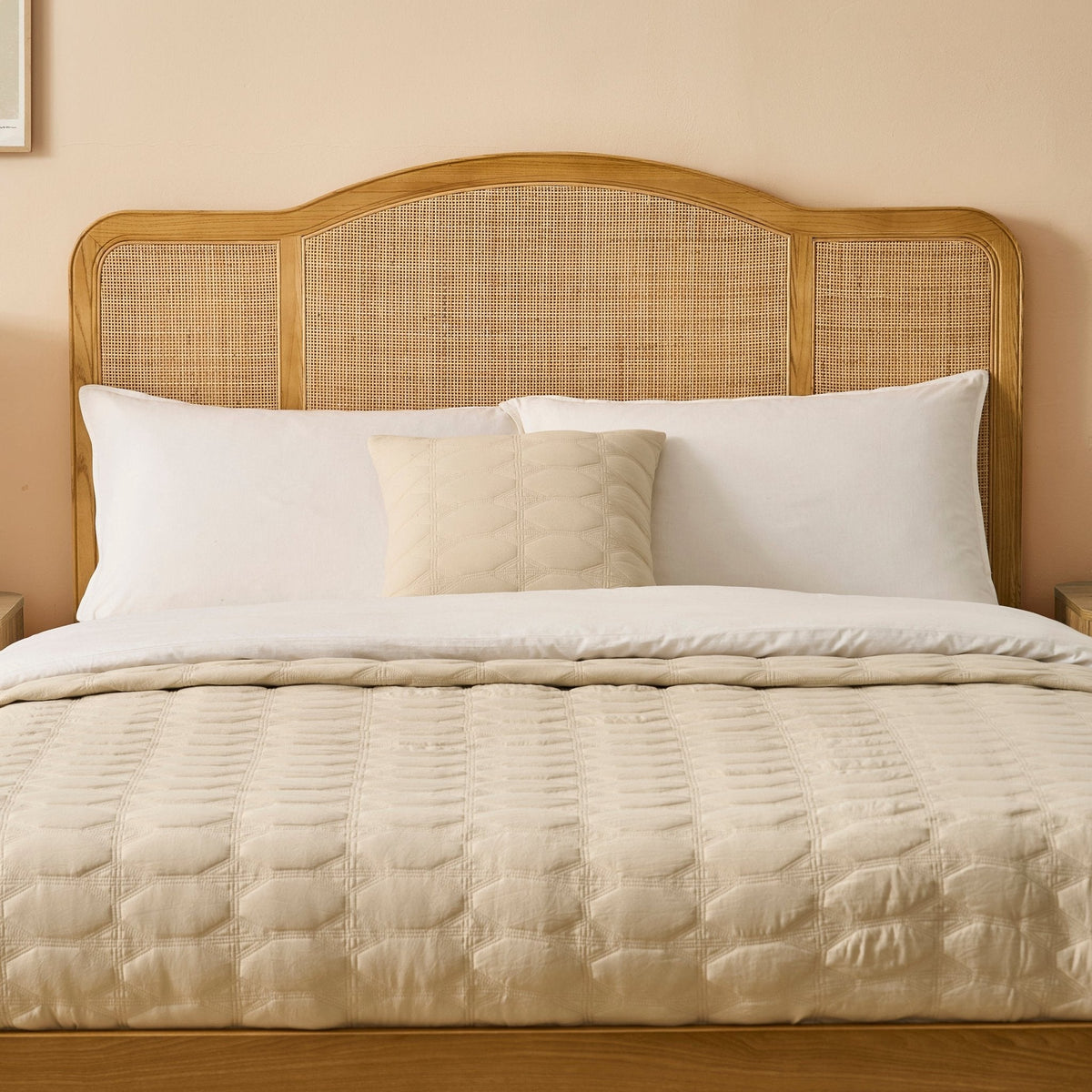 Annecy Natural Rattan Bed Frame with Sprung Slat Base and Curved Headboard